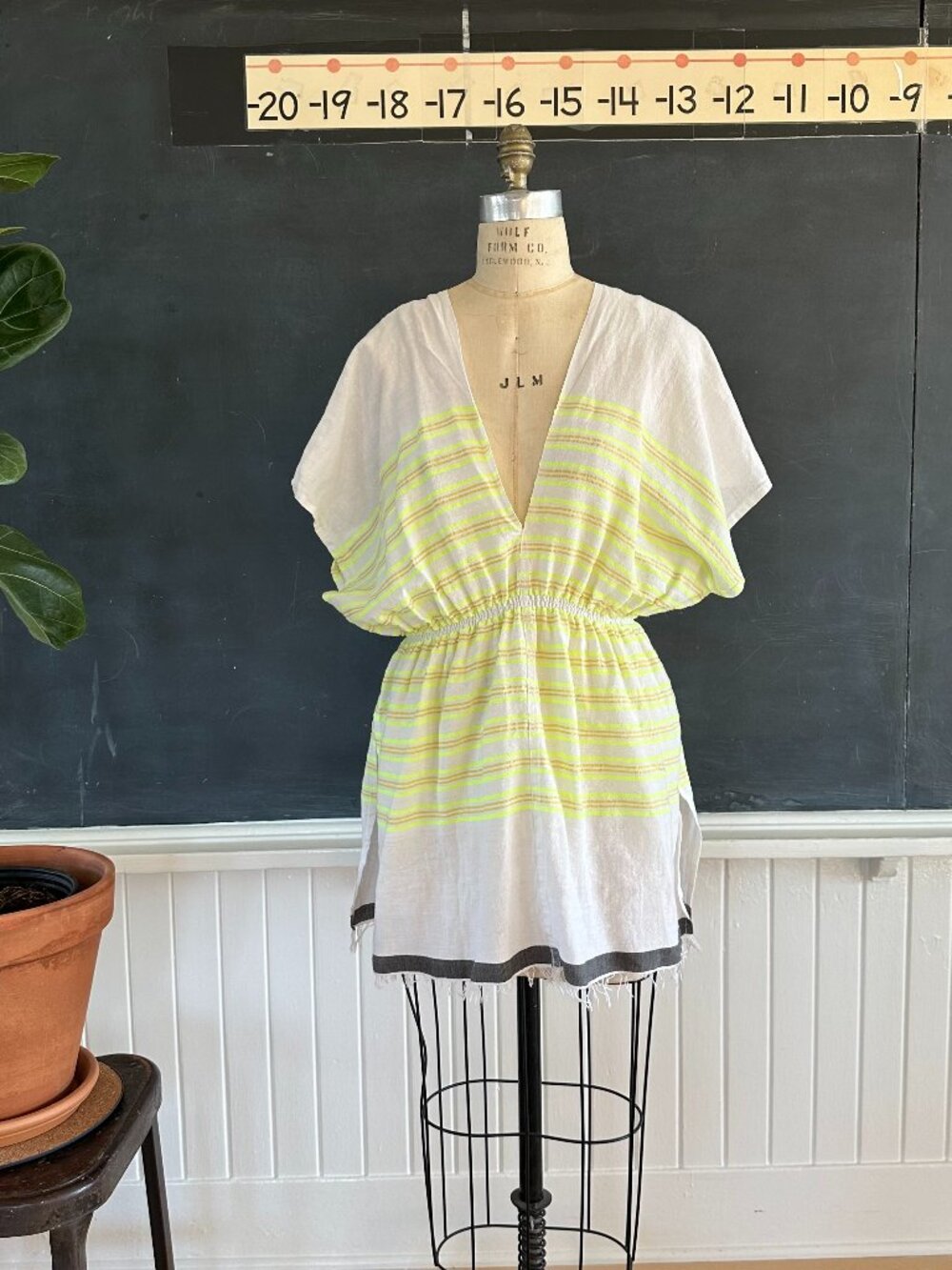 Lemlem Neon Yellow Striped Cotton Mini Dress Cover Up Size Large